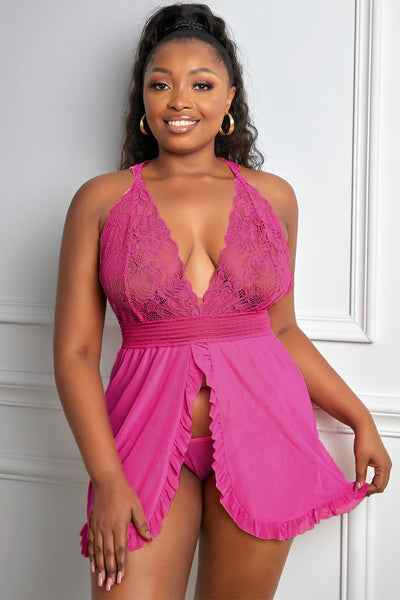 Sexy Mesh Lace Stitched Plus Size Lingerie Set