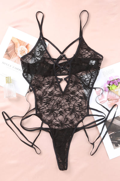 Strappy Sheer Grommet Teddy-Plus Size