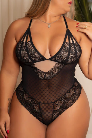 Kinky Plus Size Strappy Hollow Out Teddy